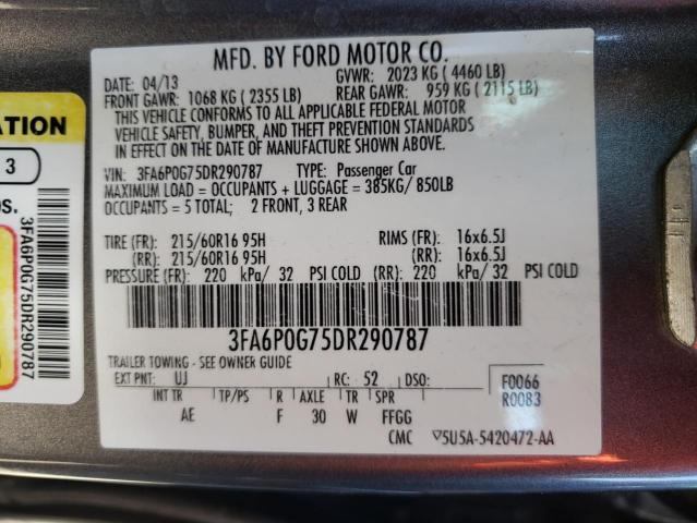 3FA6P0G75DR290787 - 2013 FORD FUSION S GRAY photo 10