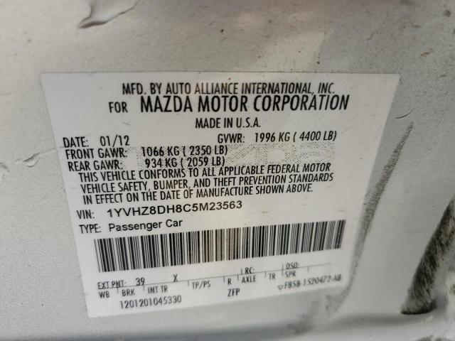 1YVHZ8DH8C5M23563 - 2012 MAZDA 6 I SILVER photo 10