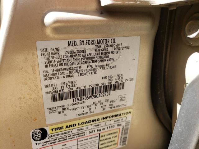 1FMDK05W28GA02839 - 2008 FORD TAURUS X S TAN photo 10