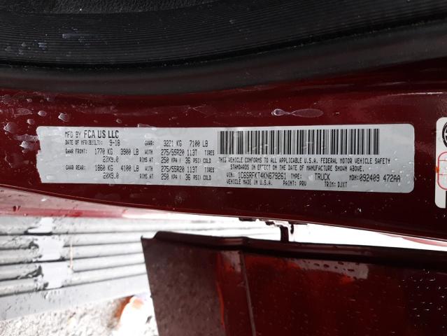 1C6SRFKT4KN679261 - 2019 RAM 1500 LONGH MAROON photo 10