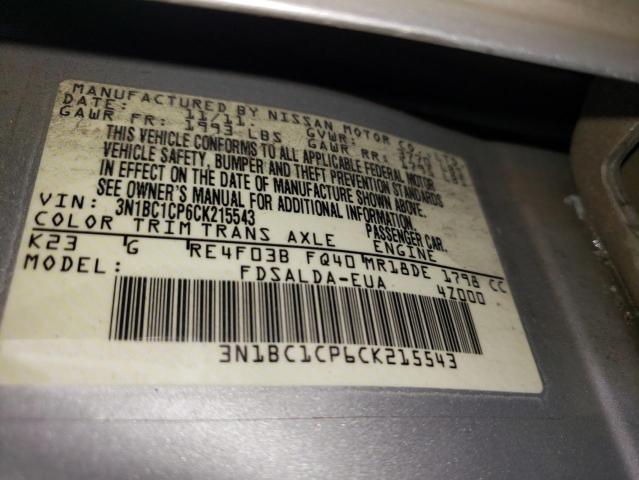 3N1BC1CP6CK215543 - 2012 NISSAN VERSA S SILVER photo 10