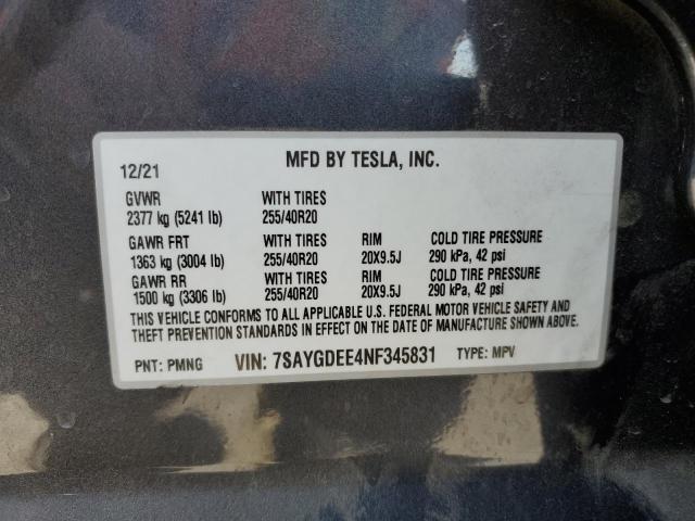 7SAYGDEE4NF345831 - 2022 TESLA MODEL Y Графитовый фото 10