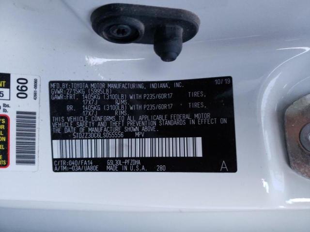 5TDZZ3DC6LS055556 - 2020 TOYOTA SIENNA L WHITE photo 10