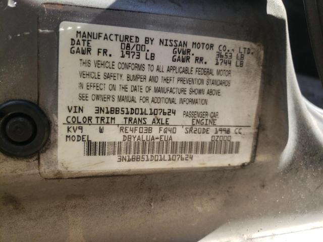 3N1BB51D01L107624 - 2001 NISSAN SENTRA SE GRAY photo 10