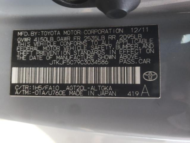 JTKJF5C79C3034586 - 2012 TOYOTA SCION TC ნაცრისფერი ფოტო 10