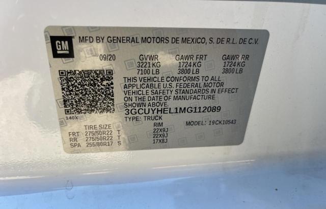 3GCUYHEL1MG112089 - 2021 CHEVROLET SILVERADO WHITE photo 10