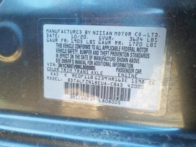 3N1CN8EV9ML808005 - 2021 NISSAN VERSA SV CHARCOAL photo 10