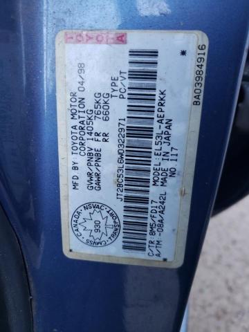 JT2BC53L6W0322971 - 1998 TOYOTA TERCEL CE BLUE photo 10