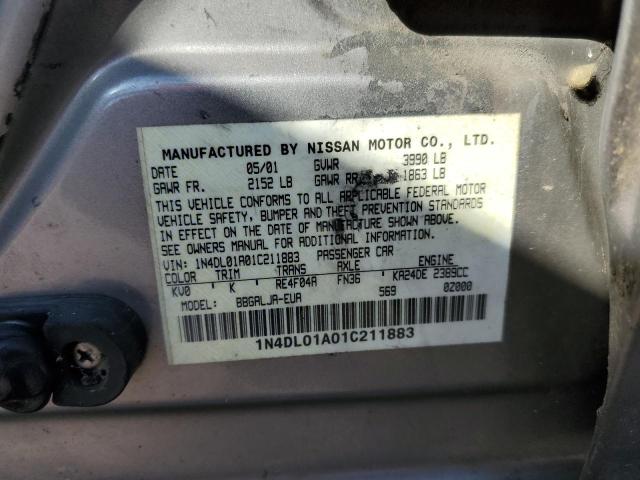 1N4DL01A01C211883 - 2001 NISSAN ALTIMA XE/ SILVER photo 10