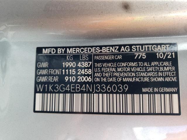 W1K3G4EB4NJ336039 - 2022 MERCEDES-BENZ A 220 SILVER photo 10