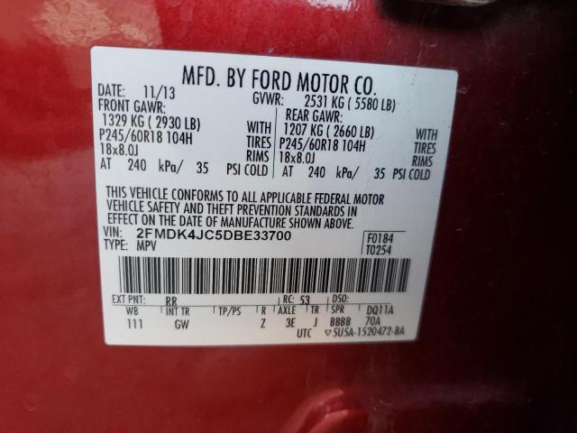 2FMDK4JC5DBE33700 - 2013 FORD EDGE SEL BURGUNDY photo 10