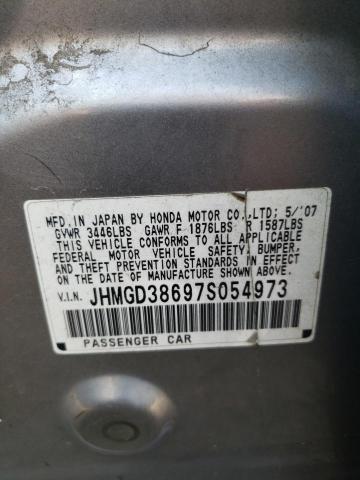 JHMGD38697S054973 - 2007 HONDA FIT S 灰色 照片 10