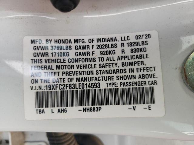 19XFC2F83LE014593 - 2020 HONDA CIVIC SPOR WHITE photo 10