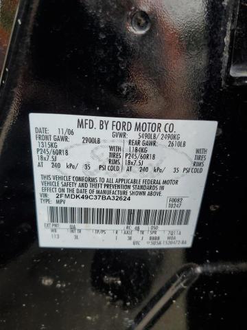 2FMDK49C37BA32624 - 2007 FORD EDGE SEL P BLACK photo 10