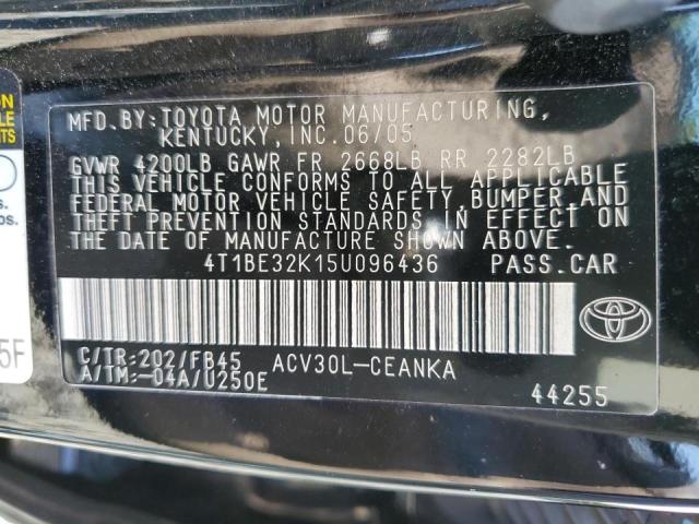 4T1BE32K15U096436 - 2005 TOYOTA CAMRY LE BLACK photo 10