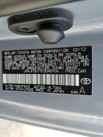 JTKJF5C77C3040936 - 2012 TOYOTA SCION TC Gris photo 10