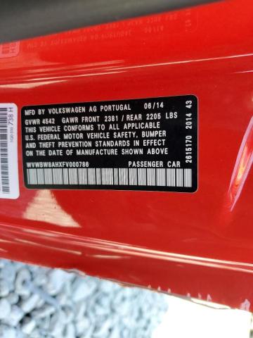 WVWBW8AHXFV000786 - 2015 VOLKSWAGEN EOS KOMFOR 红色 照片 10