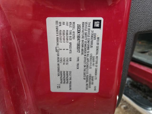 2GCEK190471563317 - 2007 CHEVROLET SILVERADO RED photo 10