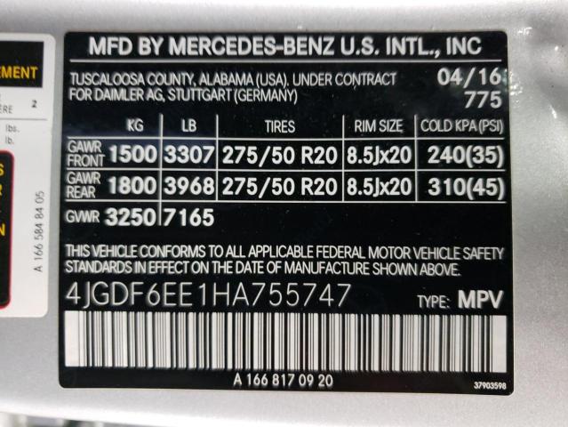 4JGDF6EE1HA755747 - 2017 MERCEDES-BENZ GLS 450 4M SILVER photo 10