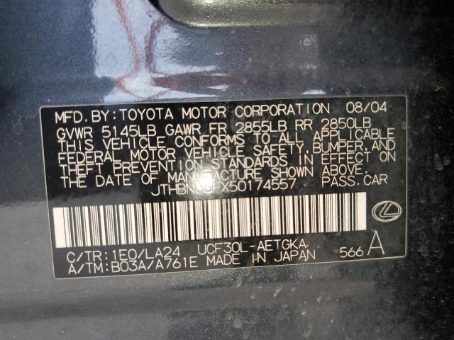 JTHBN36FX50174557 - 2005 LEXUS LS 430 GRAY photo 10