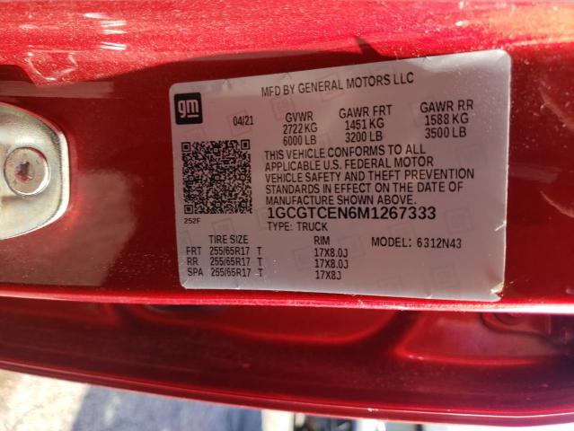 1GCGTCEN6M1267333 - 2021 CHEVROLET COLORADO L RED photo 10