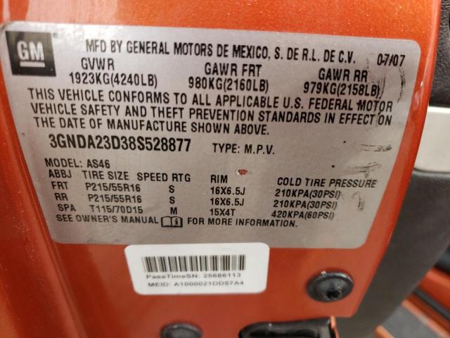 3GNDA23D38S528877 - 2008 CHEVROLET HHR LT ORANGE photo 10