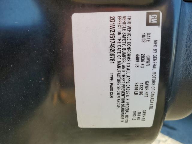 2G1WZ151749209781 - 2004 CHEVROLET MONTE CARL შავი ფოტო 10