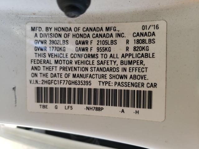 2HGFC1F77GH635395 - 2016 HONDA CIVIC EXL 白色 照片 10