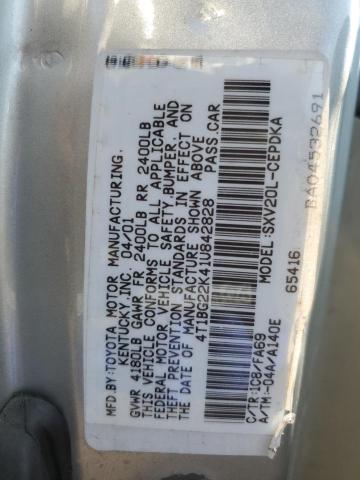 4T1BG22K41U842828 - 2001 TOYOTA CAMRY CE SILVER photo 10