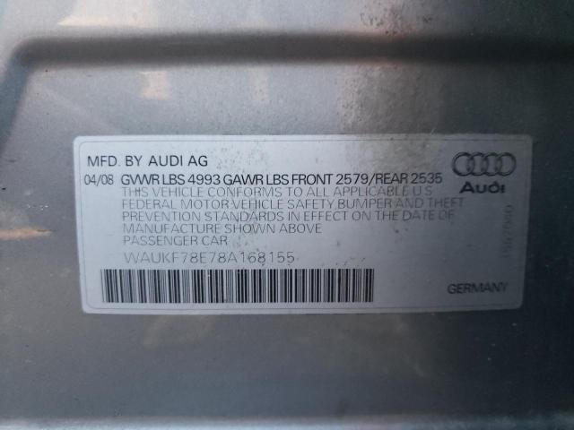 WAUKF78E78A168155 - 2008 AUDI A4 2.0T AV GRAY photo 10