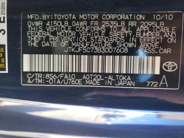 JTKJF5C73B3007608 - 2011 TOYOTA SCION TC BLUE photo 10