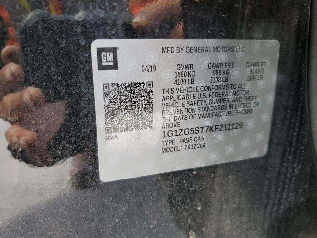 1G1ZG5ST7KF211129 - 2019 CHEVROLET MALIBU RS BLACK photo 10