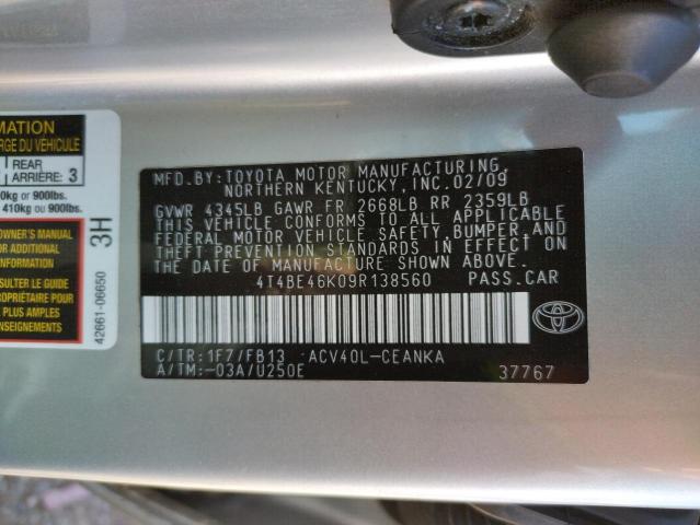 4T4BE46K09R138560 - 2009 TOYOTA CAMRY BASE  photo 10