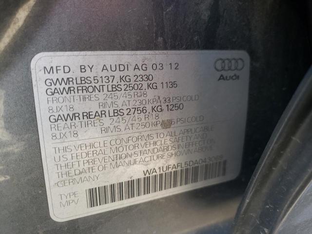 WA1UFAFL5DA043069 - 2013 AUDI A4 ALLROAD GRAY photo 10