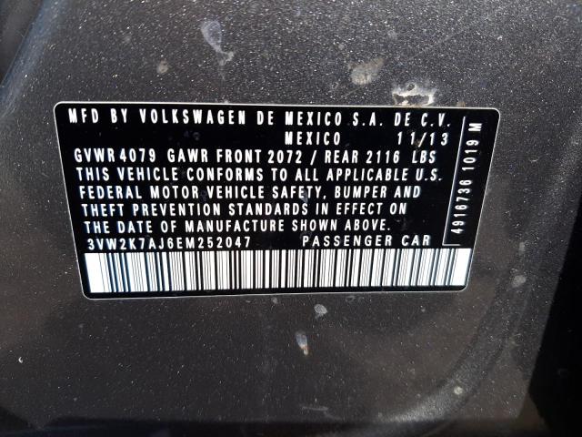 3VW2K7AJ6EM252047 - 2014 VOLKSWAGEN JETTA BASE 灰色 照片 10