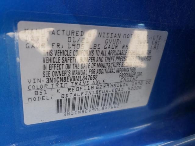 3N1CN8EV9ML847662 - 2021 NISSAN VERSA SV BLUE photo 10