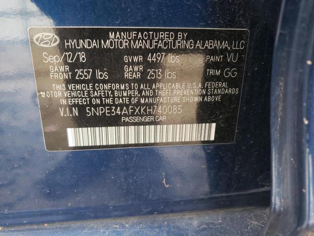 5NPE34AFXKH740085 - 2019 HYUNDAI SONATA LIM BLUE photo 9