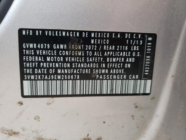 3VW2K7AJ9EM250678 - 2014 VOLKSWAGEN JETTA BASE SILVER photo 10