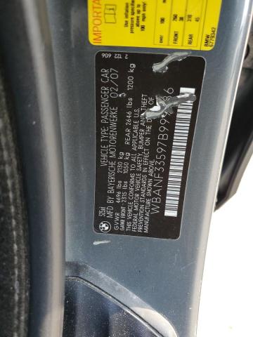 WBANF33597B999386 - 2007 BMW 525 XI GRAY photo 10