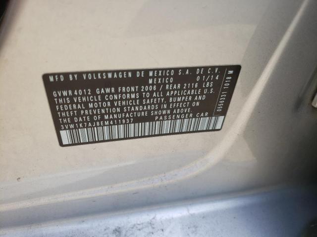 3VW1K7AJ8EM411937 - 2014 VOLKSWAGEN JETTA BASE SILVER photo 10