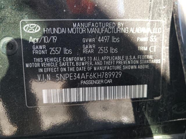 5NPE34AF6KH789929 - 2019 HYUNDAI SONATA LIM BLACK photo 10