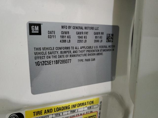 1G1ZC5E11BF289377 - 2011 CHEVROLET MALIBU 1LT თეთრი ფოტო 10