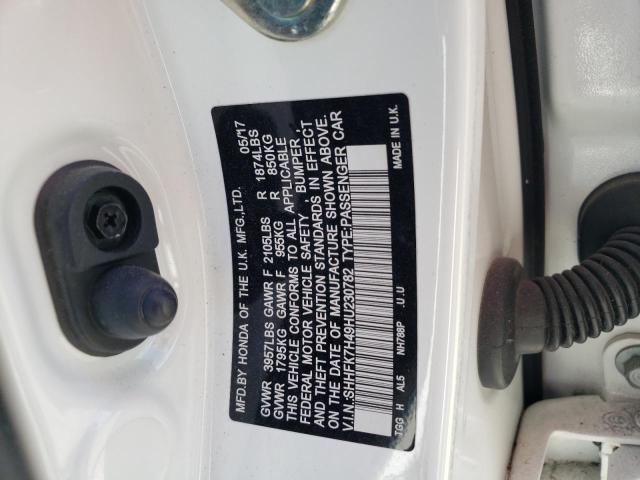 SHHFK7H49HU230782 - 2017 HONDA CIVIC SPOR WHITE photo 10