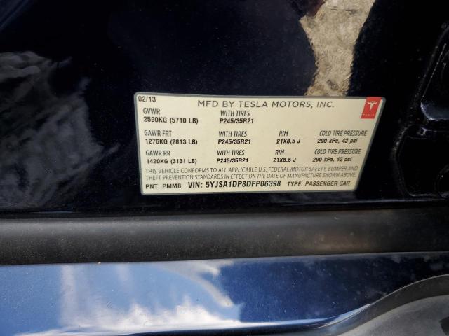 5YJSA1DP8DFP06398 - 2013 TESLA MODEL S ლურჯი ფოტო 10