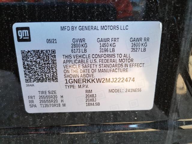 1GNERKKW2MJ222474 - 2021 CHEVROLET TRAVERSE P BLACK photo 10