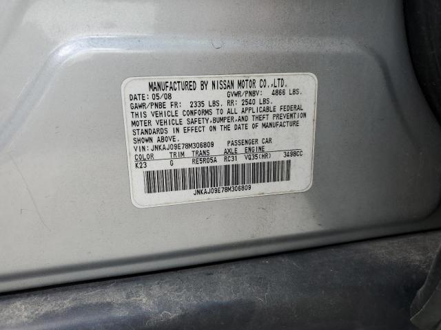 JNKAJ09E78M306809 - 2008 INFINITI EX35 BASE Արծաթագույն լուսանկար 10