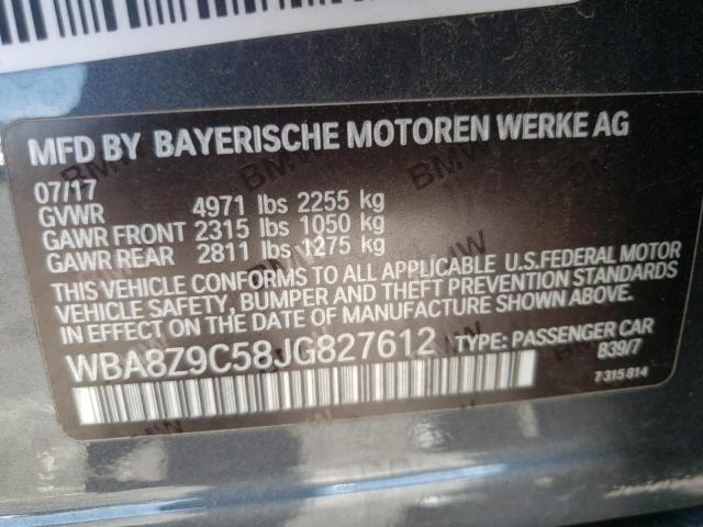 WBA8Z9C58JG827612 - 2018 BMW 330 XIGT GRAY photo 10