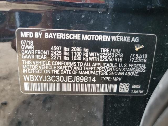 WBXYJ3C30JEJ89814 - 2018 BMW X2 SDRIVE2 BLACK photo 10