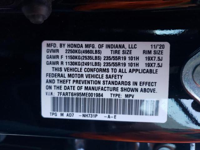 7FART6H95ME001984 - 2021 HONDA CR-V TOURI BLACK photo 10