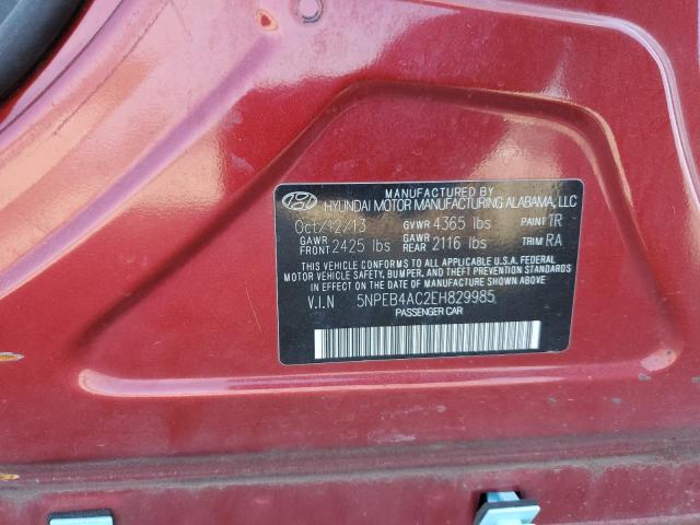 5NPEB4AC2EH829985 - 2014 HYUNDAI SONATA GLS BURGUNDY photo 10